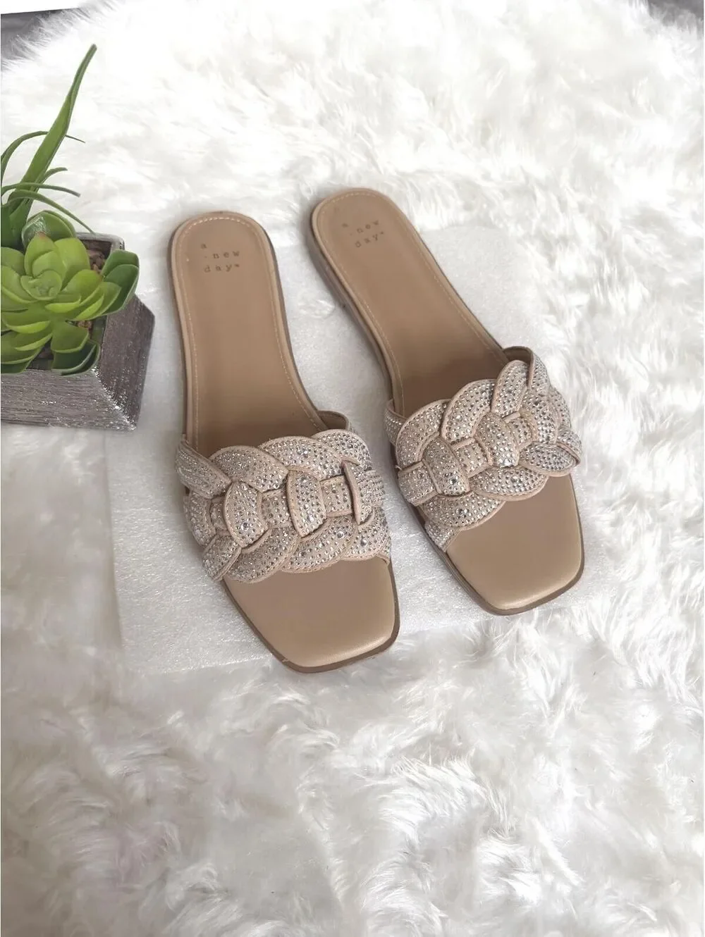Braided Embellished Slide Sandals Size 9